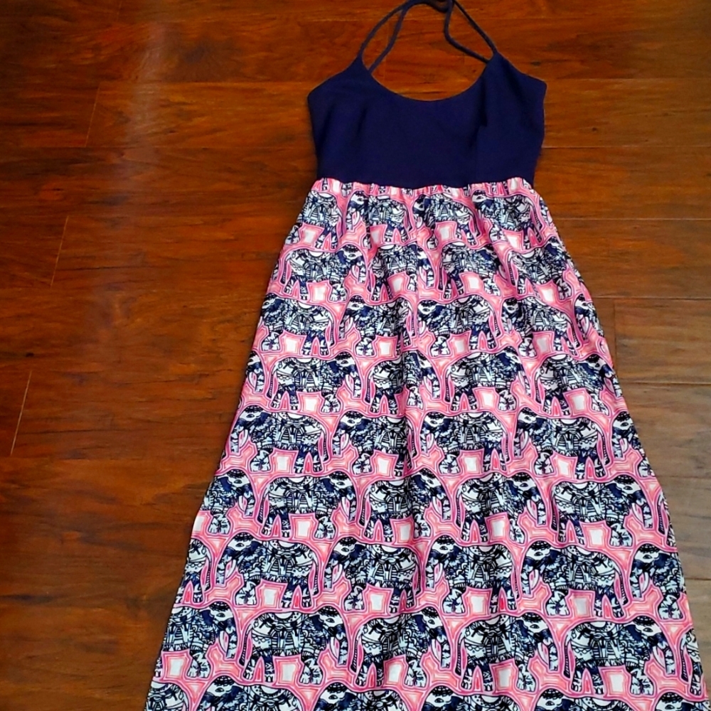 HUTCH ELEPHANT 🐘 navy pink backless sleeveless beach maxi beach sundress XS 0 2